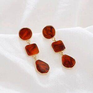 Vintage Retro French Enamel Resin Drop Earrings Boho Fashion Jewelry, Brown